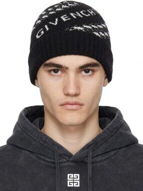 GIVENCHY Black Jacquard Wool Beanie, Unisex OS NWT